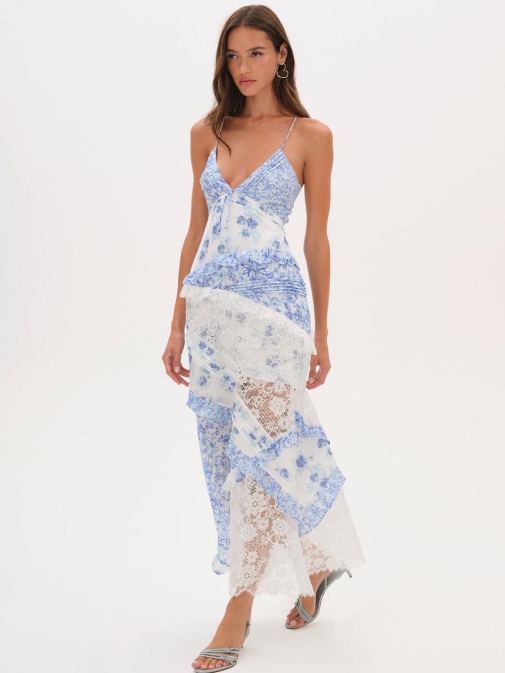 For Love & Lemons Rosalyn Maxi Dress Blue and White Floral Lace Size Medium - Picture 11 of 16